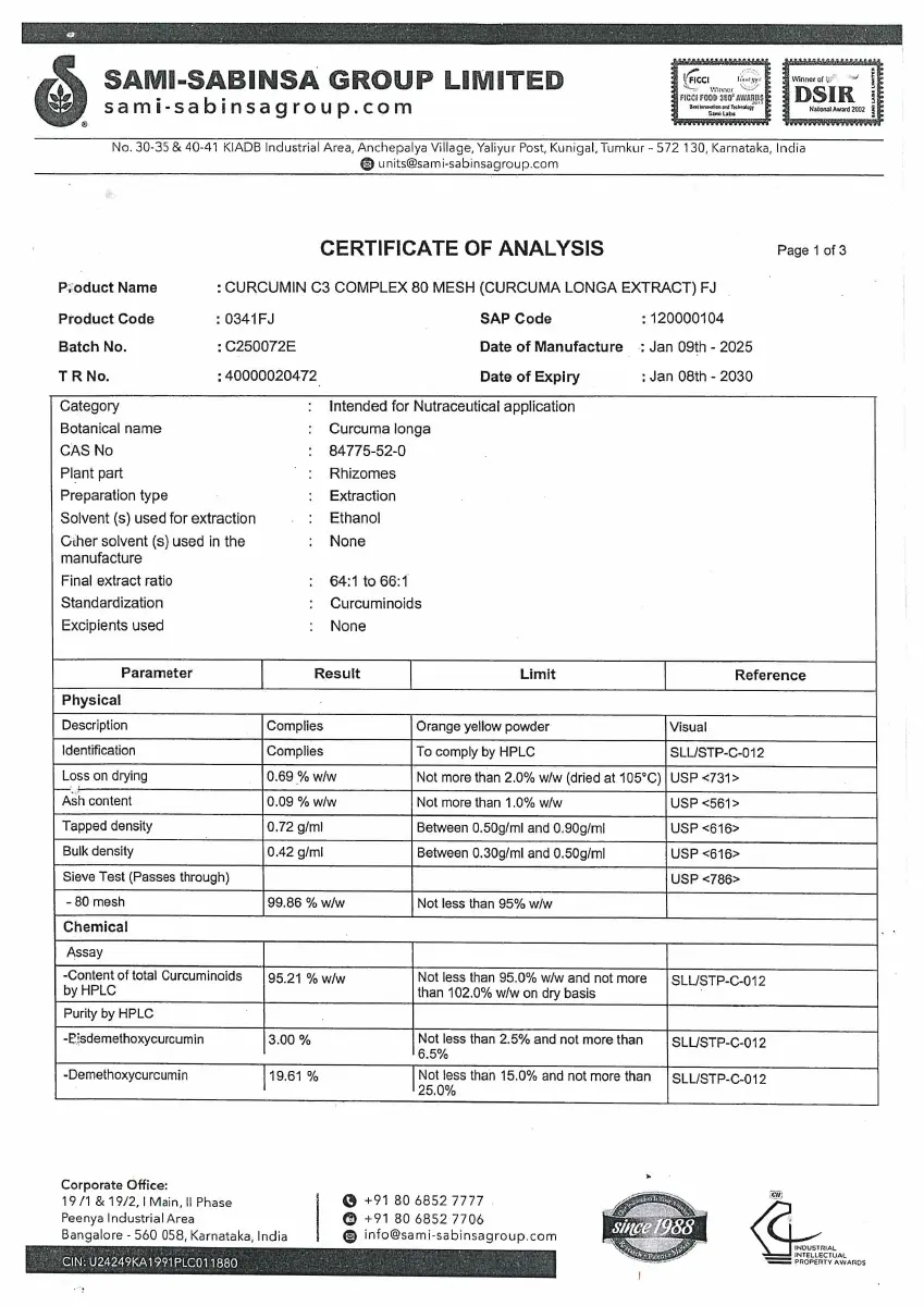 Curcumin C3 Complex® 姜黄素复合物